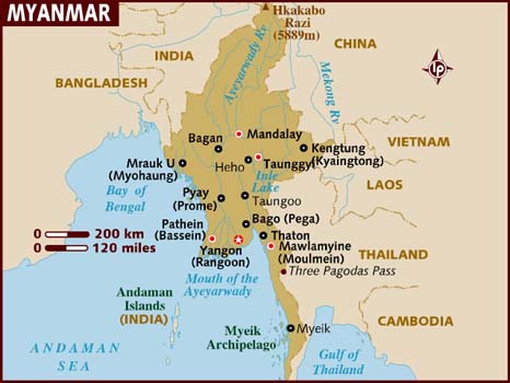 ミャンマーの地図（引用：Lonely Planet）